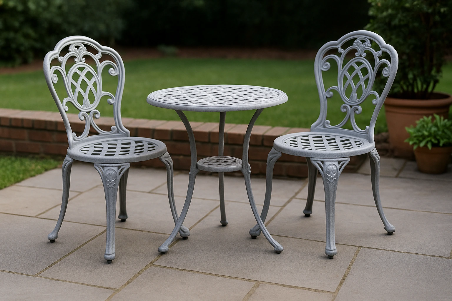 Metal outdoor furniture restored with sandblasting