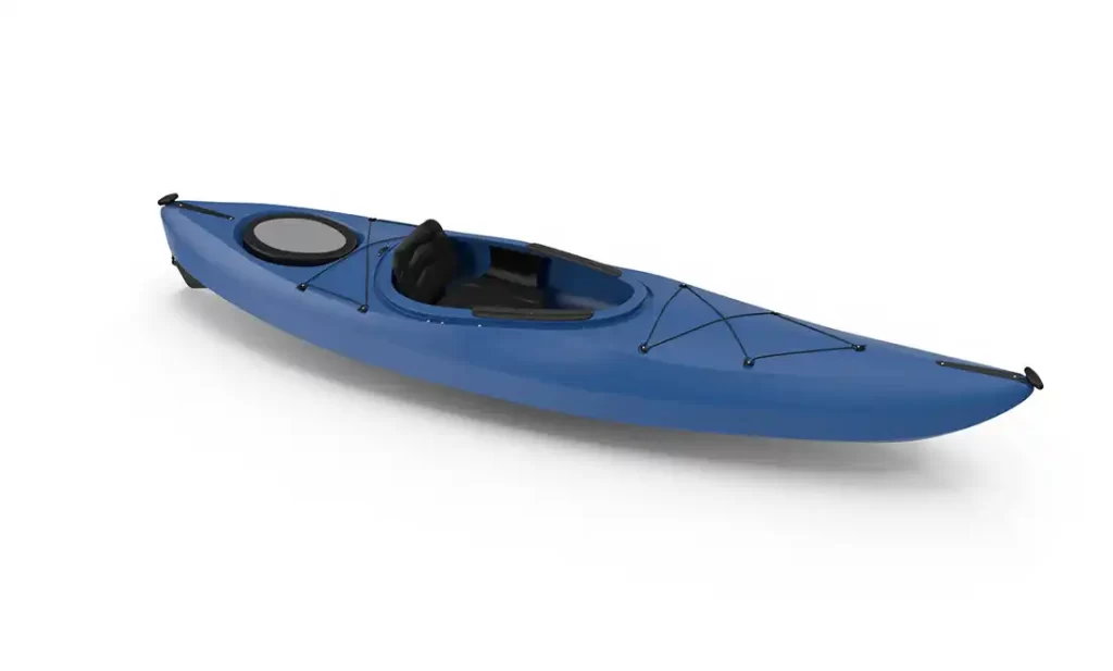 Blue kayak surface preparation and marine sandblasting for refinishing and paint removal