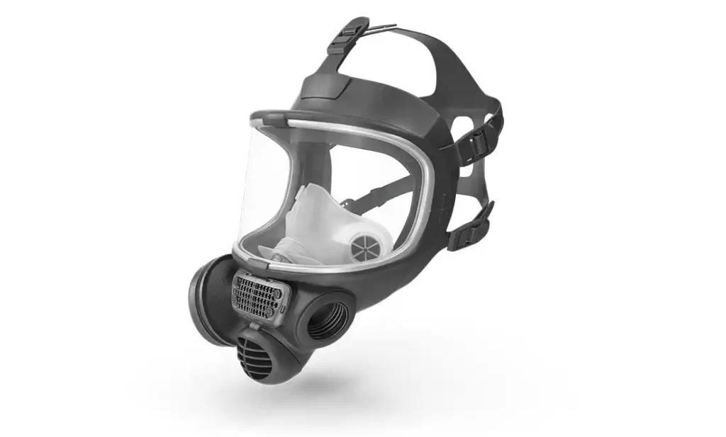 Protective respirator mask with metal components prepped by sandblasting for durability