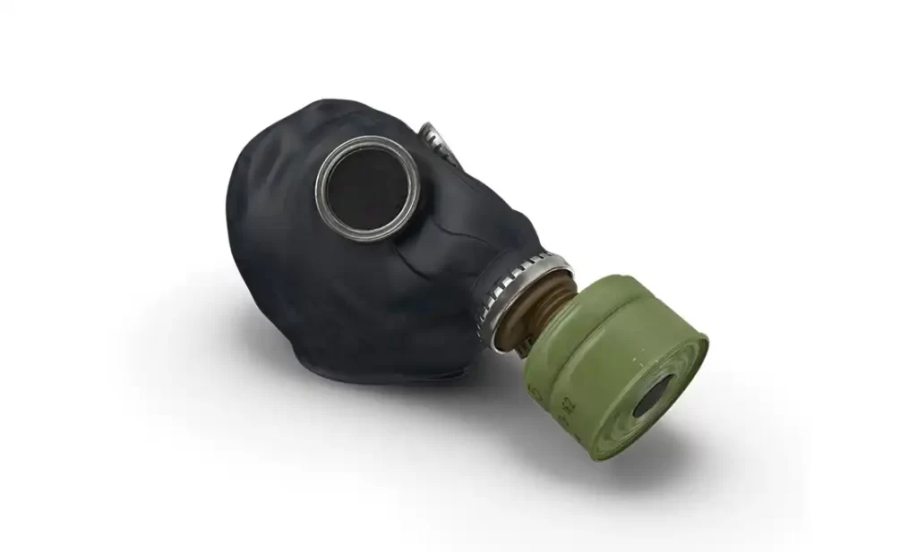 Military gas mask restored with sandblasting for surface cleaning and refinishing