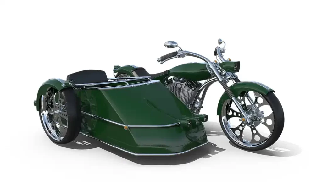 Classic motorcycle with sidecar restored through professional motorcycle sandblasting services